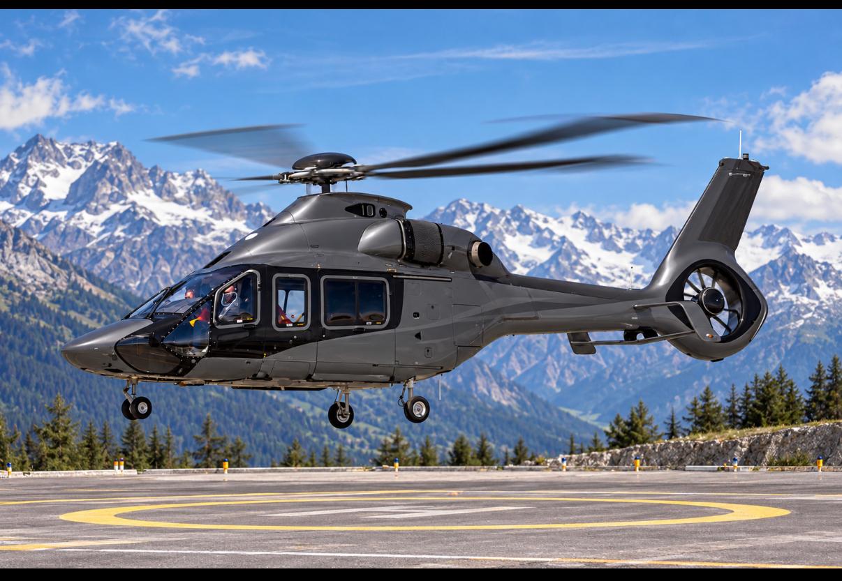 Airbus ACH160 in flight above a mountain helipad